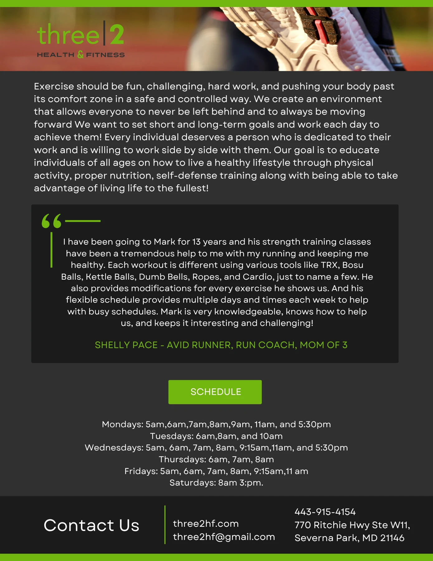 Three|2 Health & Fitness, reverse side